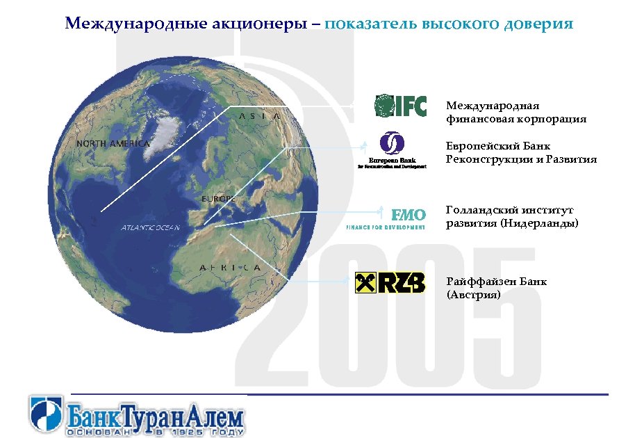 Международные акционеры – показатель высокого доверия Международная финансовая корпорация Европейский Банк Реконструкции и Развития