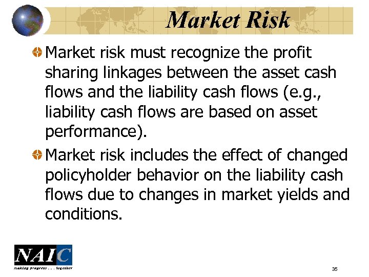 Market Risk Market risk must recognize the profit sharing linkages between the asset cash