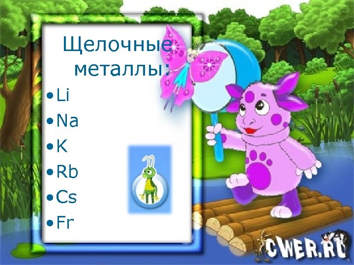 Щелочные металлы: • Li • Na • K • Rb • Cs • Fr