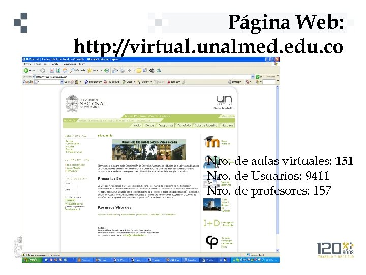 Página Web: http: //virtual. unalmed. edu. co Nro. de aulas virtuales: 151 Nro. de