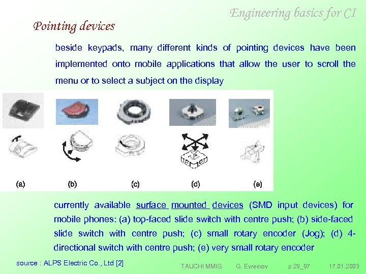 Engineering basics for CI Pointing devices beside keypads, many different kinds of pointing devices