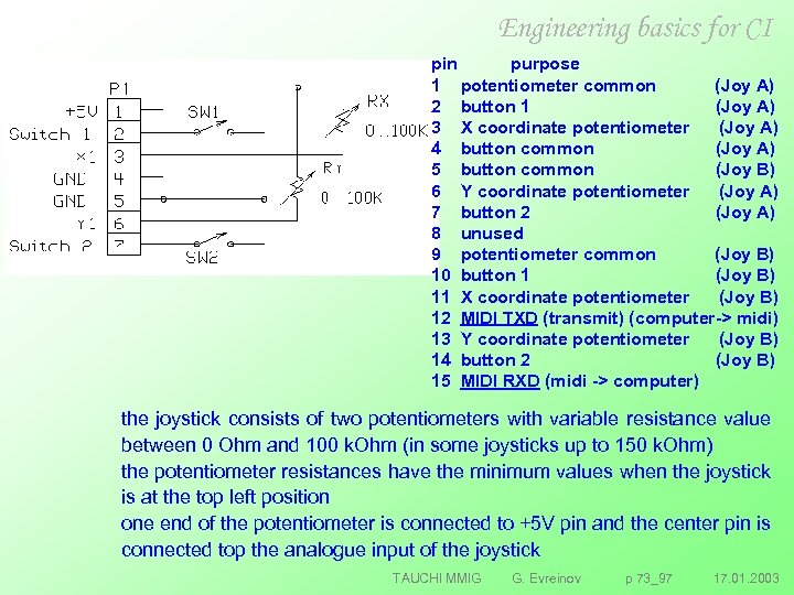 Engineering basics for CI pin purpose 1 potentiometer common (Joy A) 2 button 1