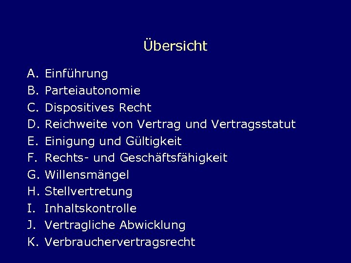 Übersicht A. B. C. D. E. F. G. H. I. J. K. Einführung Parteiautonomie