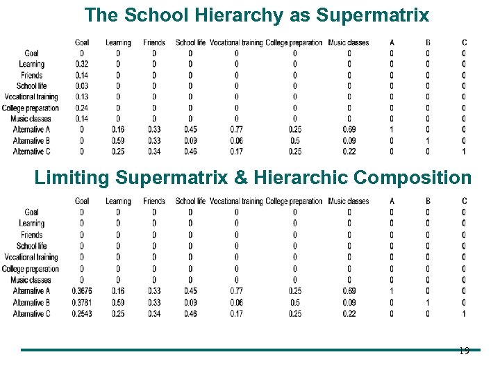 The School Hierarchy as Supermatrix Limiting Supermatrix & Hierarchic Composition 19 