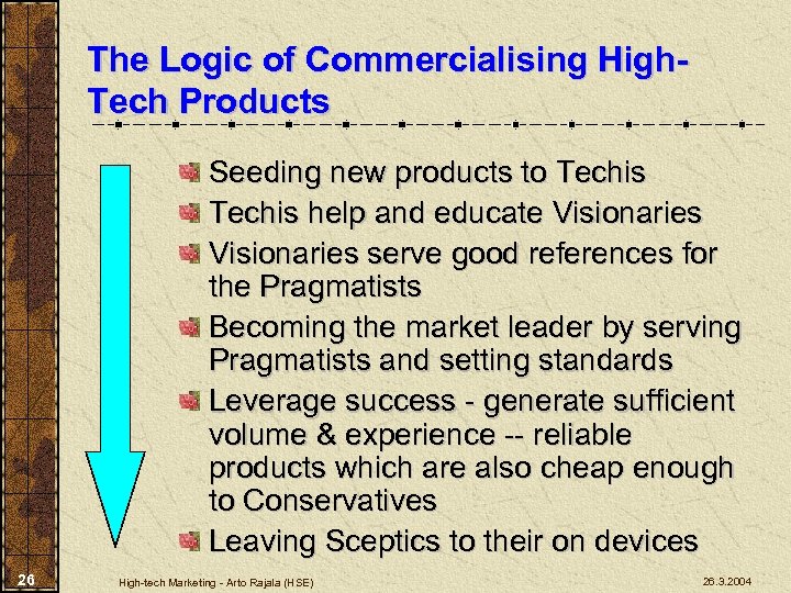 The Logic of Commercialising High. Tech Products Seeding new products to Techis help and