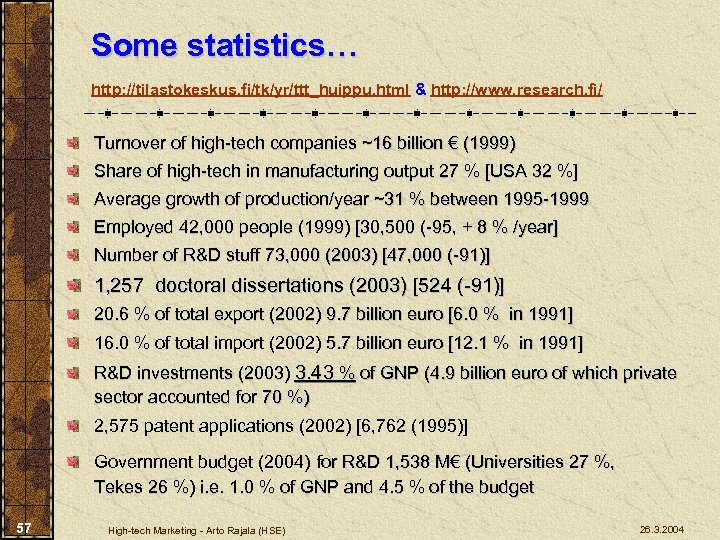 Some statistics… http: //tilastokeskus. fi/tk/yr/ttt_huippu. html & http: //www. research. fi/ Turnover of high-tech