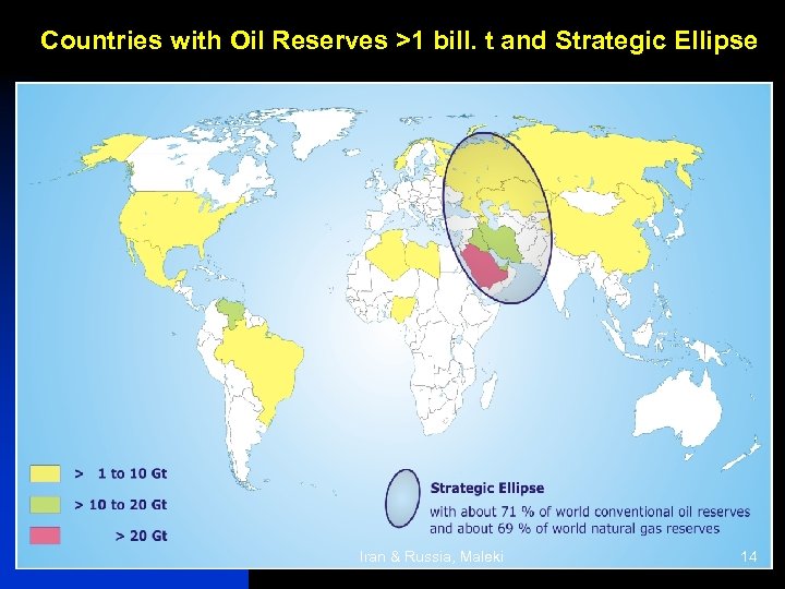 Countries with Oil Reserves >1 bill. t and Strategic Ellipse Iran & Russia, Maleki