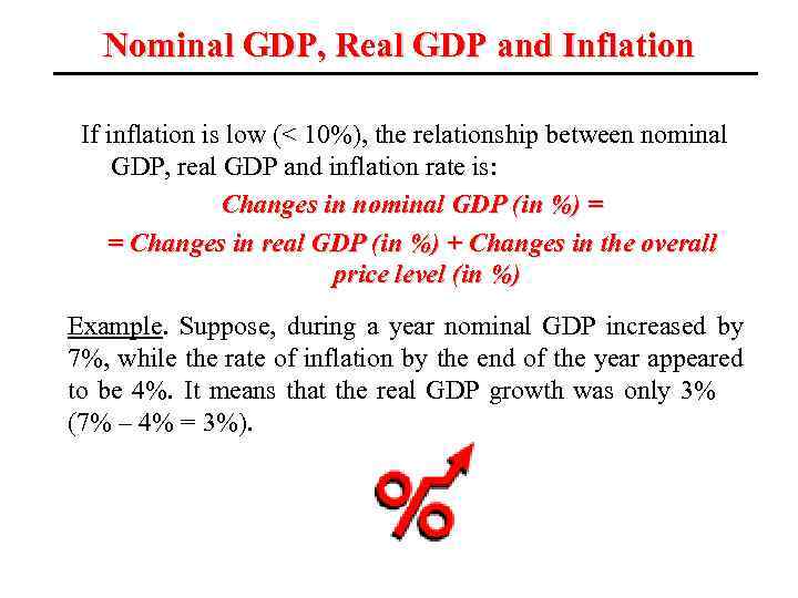 Nominal GDP, Real GDP and Inflation If inflation is low (< 10%), the relationship