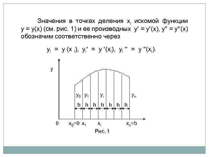  Значения в точках деления xi искомой функции y = y(x) (см. рис. 1)