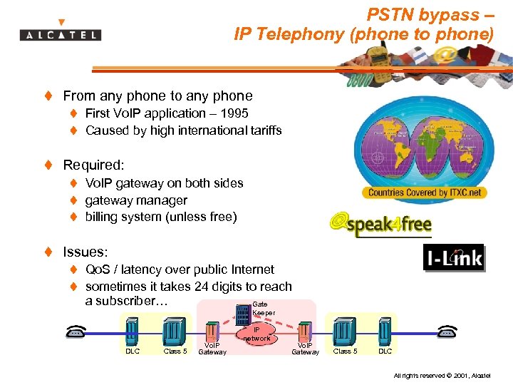 PSTN bypass – IP Telephony (phone to phone) t From any phone to any