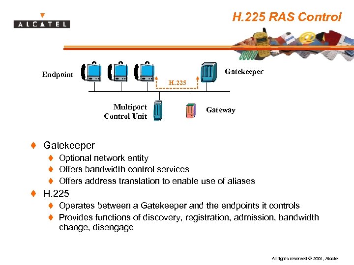 H. 225 RAS Control Gatekeeper Endpoint H. 225 Multiport Control Unit Gateway t Gatekeeper