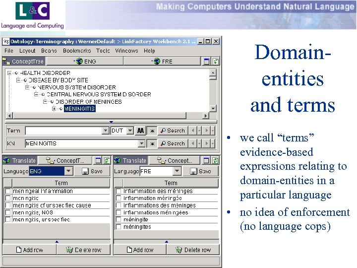 Domainentities and terms • we call “terms” evidence-based expressions relating to domain-entities in a
