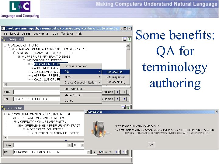 Some benefits: QA for terminology authoring www. landc. be 