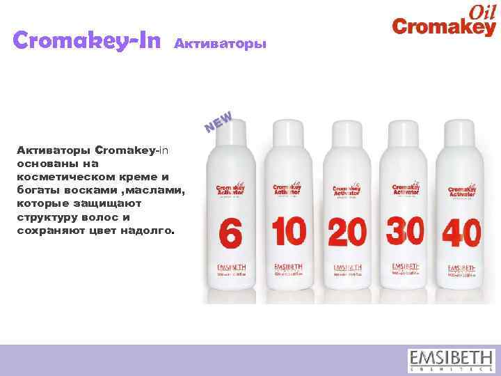 Cromakey-In Активаторы Cromakey-in основаны на косметическом креме и богаты восками , маслами, которые защищают