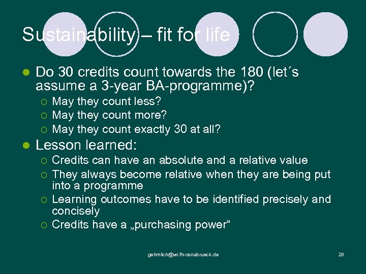Sustainability – fit for life l Do 30 credits count towards the 180 (let´s