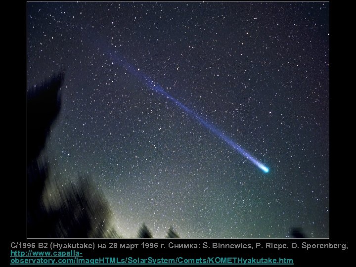 C/1996 B 2 (Hyakutake) на 28 март 1996 г. Снимка: S. Binnewies, P. Riepe,