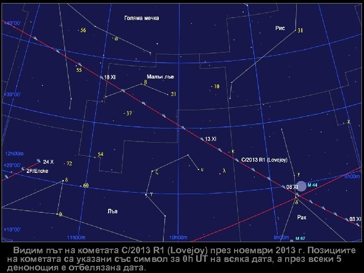 Видим път на кометата C/2013 R 1 (Lovejoy) през ноември 2013 г. Позициите на