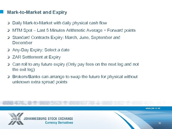 Mark-to-Market and Expiry Daily Mark-to-Market with daily physical cash flow MTM Spot – Last