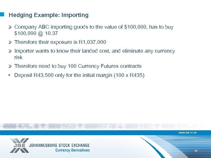 Hedging Example: Importing Company ABC importing goods to the value of $100, 000, has