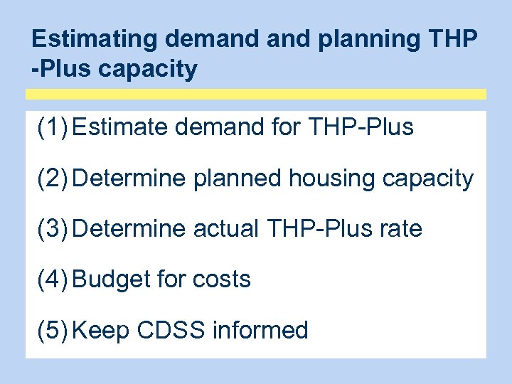 Estimating demand planning THP -Plus capacity (1) Estimate demand for THP-Plus (2) Determine planned