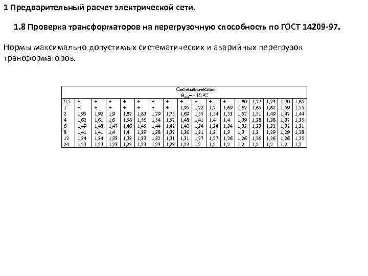 1 Предварительный расчет электрической сети. 1. 8 Проверка трансформаторов на перегрузочную способность по ГОСТ