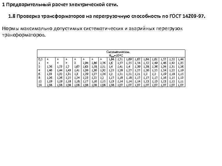 1 Предварительный расчет электрической сети. 1. 8 Проверка трансформаторов на перегрузочную способность по ГОСТ