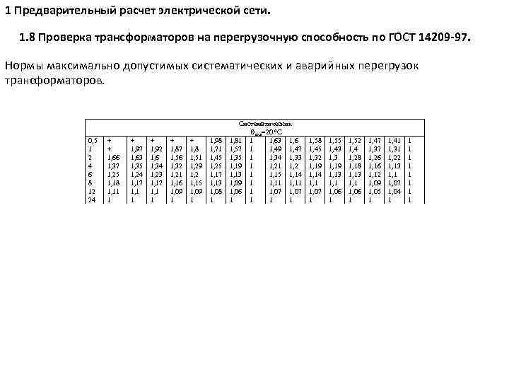 1 Предварительный расчет электрической сети. 1. 8 Проверка трансформаторов на перегрузочную способность по ГОСТ