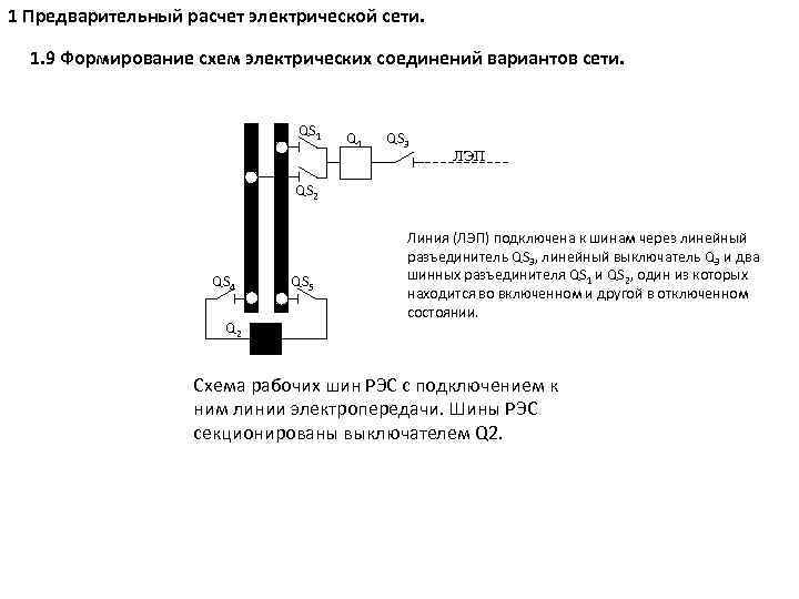1 Предварительный расчет электрической сети. 1. 9 Формирование схем электрических соединений вариантов сети. QS