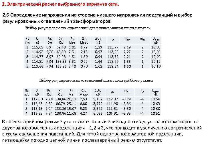 2. Электрический расчет выбранного варианта сети. 2. 6 Определение напряжения на стороне низшего напряжения