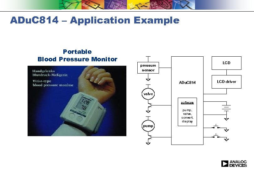 ADu. C 814 – Application Example Portable Blood Pressure Monitor LCD pressure sensor ADu.