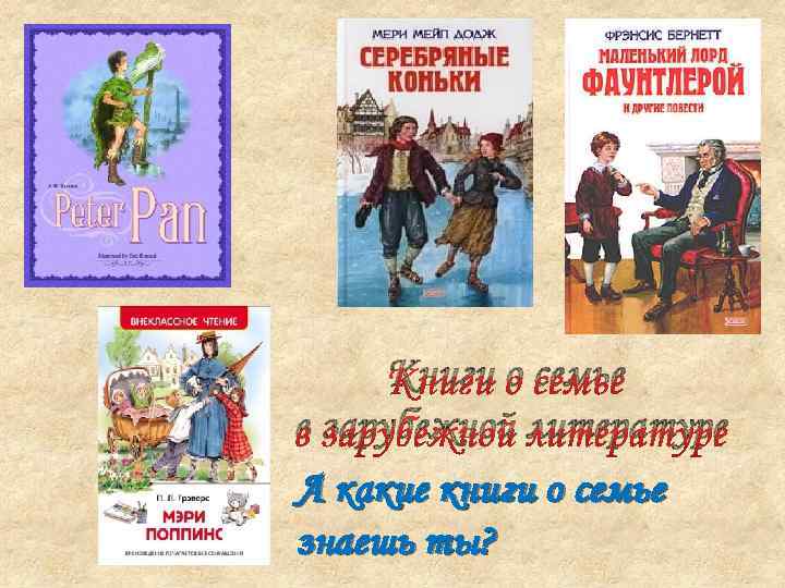 Книги о семье в зарубежной литературе А какие книги о семье знаешь ты? 