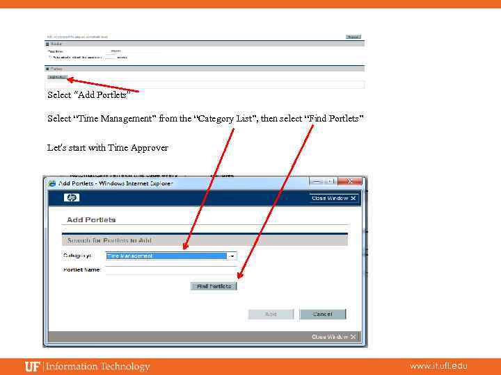 Select “Add Portlets” Select “Time Management” from the “Category List”, then select “Find Portlets”