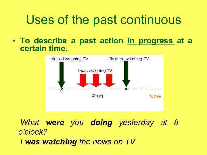 Uses of the past continuous • To describe a past action in progress at