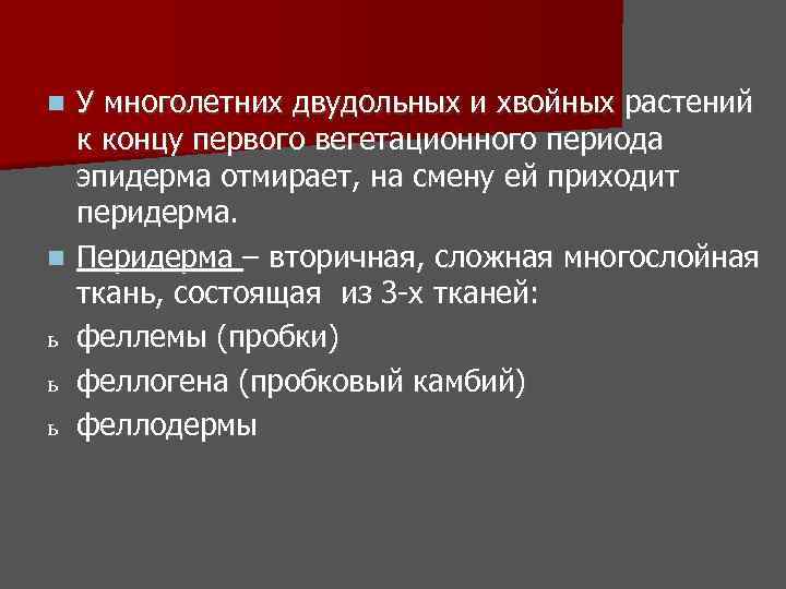 n n ь ь ь У многолетних двудольных и хвойных растений к концу первого