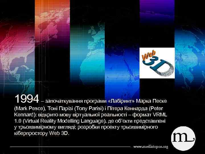 1994 – започаткування програми «Лабіринт» Марка Песке (Mark Pesce), Тоні Парізі (Tony Parisi) і