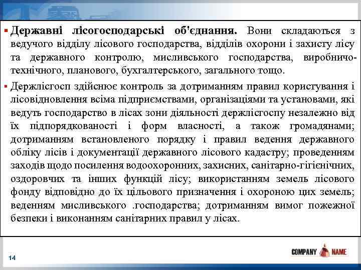 § Державні лісогосподарські об'єднання. Вони складаються з ведучого відділу лісового господарства, відділів охорони і