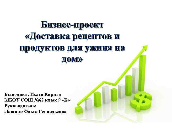 Бизнес-проект «Доставка рецептов и продуктов для ужина на дом» Выполнил: Исаев Кирилл МБОУ СОШ