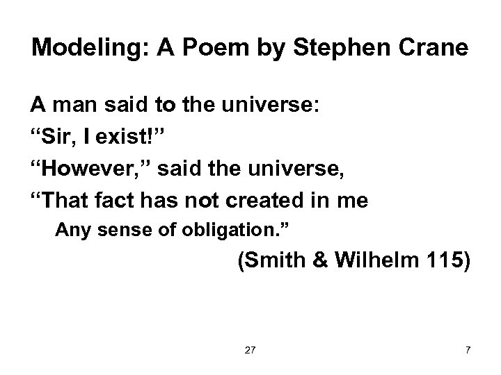 Modeling: A Poem by Stephen Crane A man said to the universe: “Sir, I
