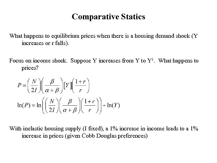 Comparative Statics What happens to equilibrium prices when there is a housing demand shock