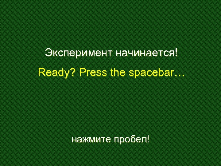 Эксперимент начинается! Ready? Press the spacebar… нажмите пробел! 