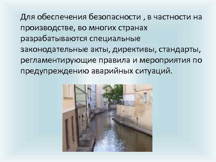  Для обеспечения безопасности , в частности на производстве, во многих странах разрабатываются специальные
