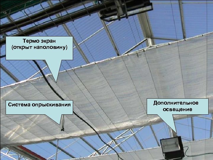 Термо экран (открыт наполовину) Система опрыскивания Дополнительное освещение 