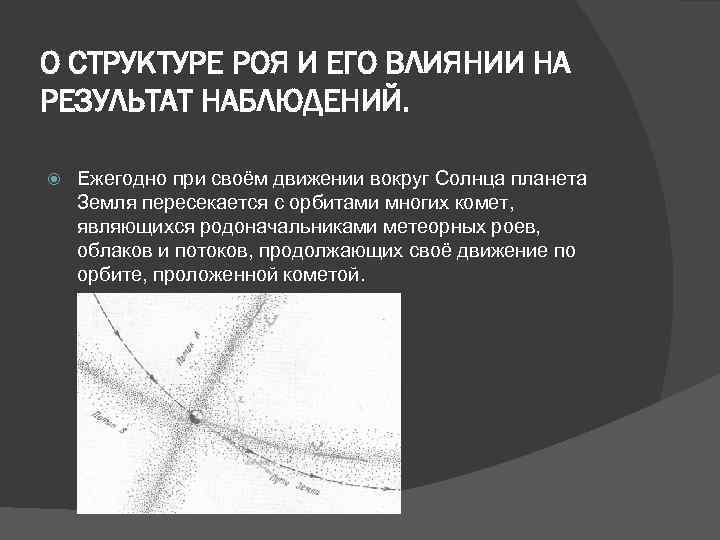 О СТРУКТУРЕ РОЯ И ЕГО ВЛИЯНИИ НА РЕЗУЛЬТАТ НАБЛЮДЕНИЙ. Ежегодно при своём движении вокруг