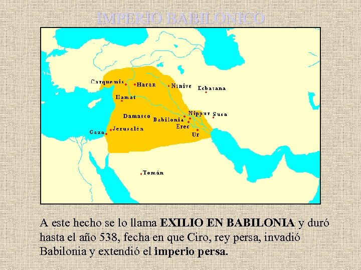 IMPERIO BABILONICO A este hecho se lo llama EXILIO EN BABILONIA y duró hasta
