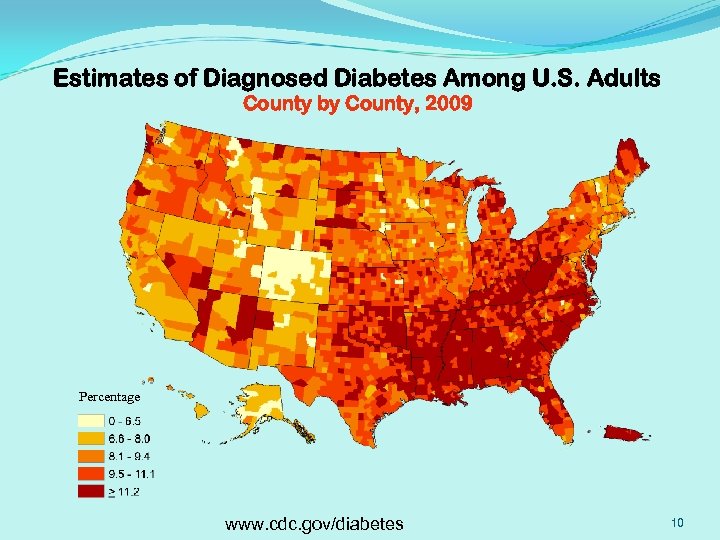 Estimates of Diagnosed Diabetes Among U. S. Adults County by County, 2009 Percentage www.