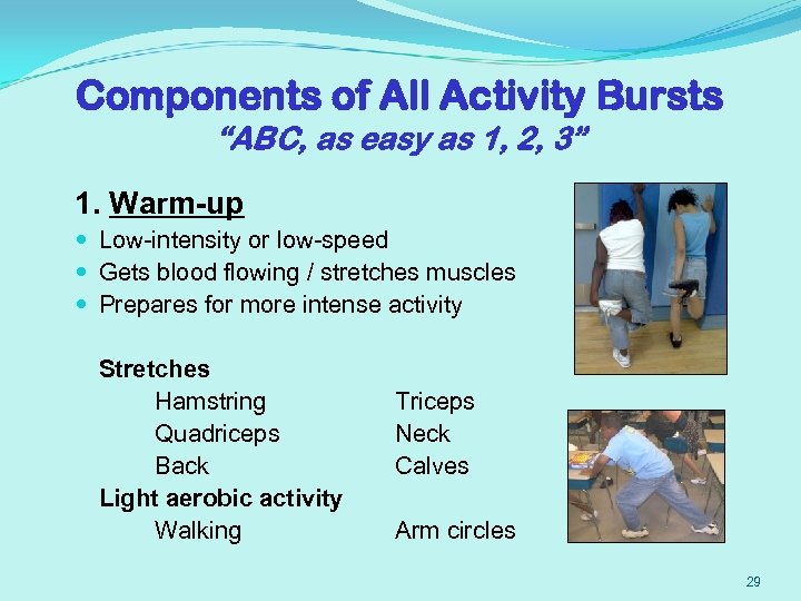 Components of All Activity Bursts “ABC, as easy as 1, 2, 3” 1. Warm-up