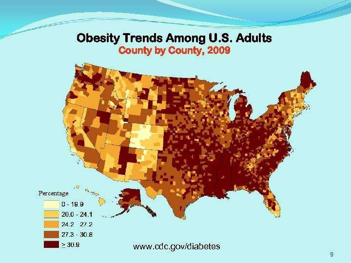 Obesity Trends Among U. S. Adults County by County, 2009 Percentage www. cdc. gov/diabetes