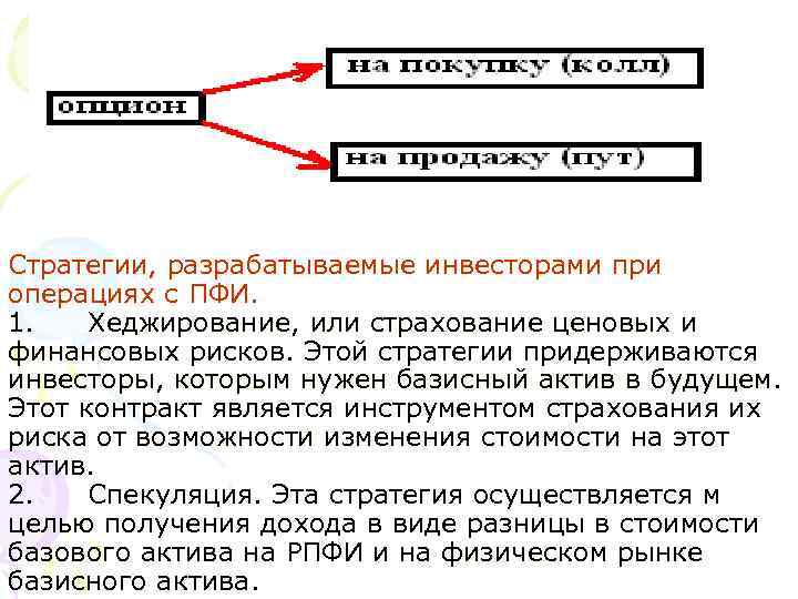 Стратегии, разрабатываемые инвесторами при операциях с ПФИ. 1. Хеджирование, или страхование ценовых и финансовых
