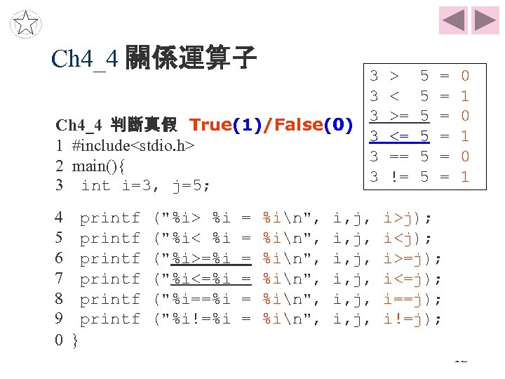 Ch 4_4 關係運算子 3 > 5 = 0 3 < 5 = 1 3