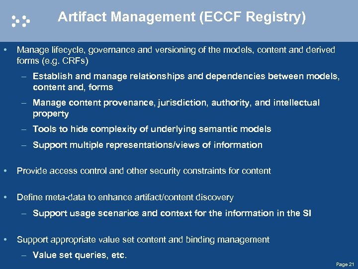 Artifact Management (ECCF Registry) • Manage lifecycle, governance and versioning of the models, content